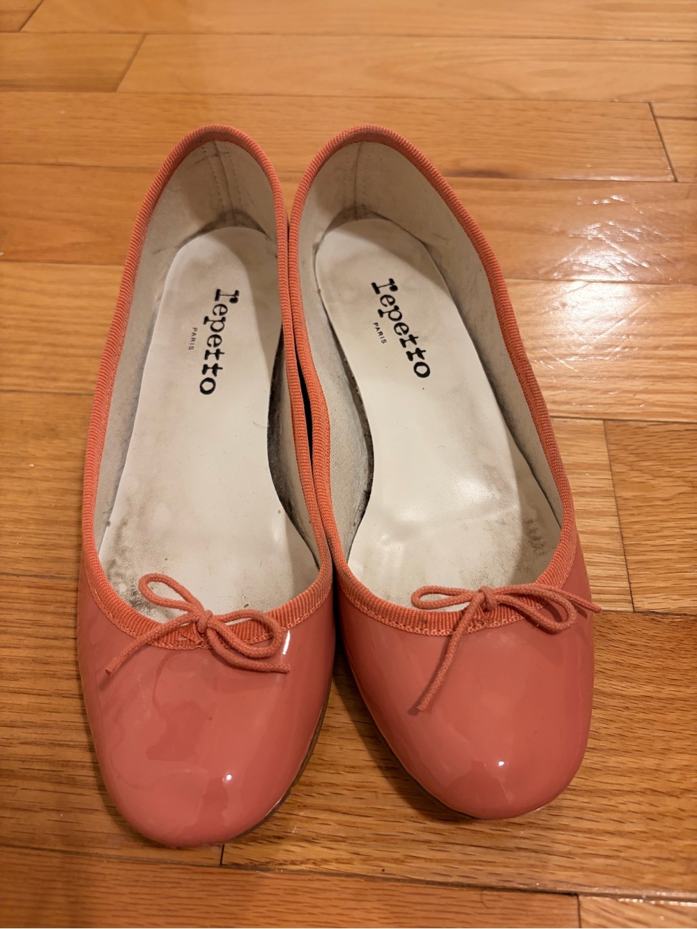 Repetto Salmon Patent Ballet Flats with Bow